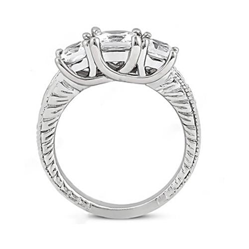 Three Stone Ring Diamond Three Stone Engagement Ring Vintage Style 2.12 Ct. White Gold