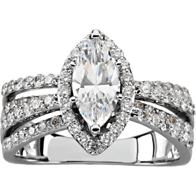 Halo Ring 2.75 Carat Marquise And Round Diamond Engagement Ring White Gold 14K