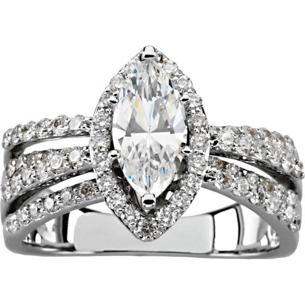 Halo Ring 2.75 Carat Marquise And Round Diamond Engagement Ring White Gold 14K