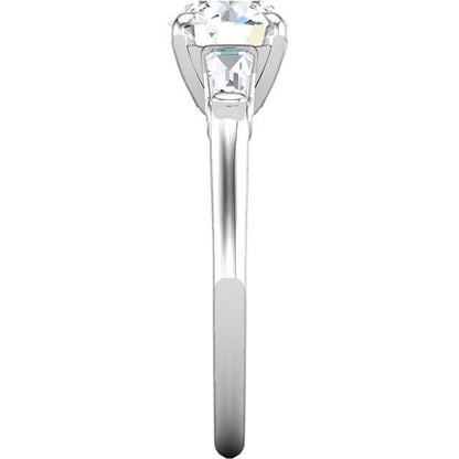 Three Stone Ring 2 Ct Round And Baguette Diamond 3 Stone Engagement Ring White Gold