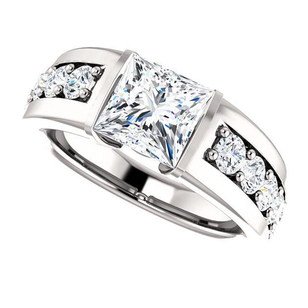 White Gold  Fancy Sparkling Vintage Style White Gold Weeding Anniversary  Princess  Diamond Anniversary Ring