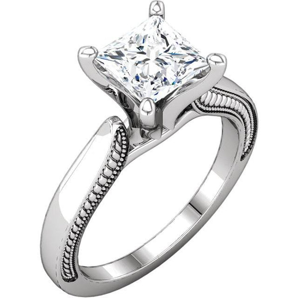 Vintage Style Princess Diamond  White Gold  Solitaire Ring