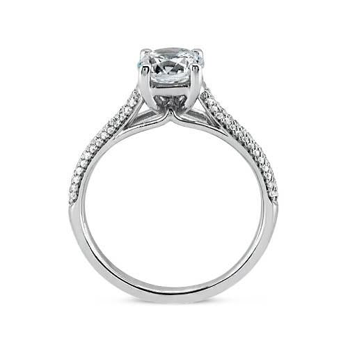 Cushion And Round Lady’s Solitaire Ring with Accents White Gold Diamond  