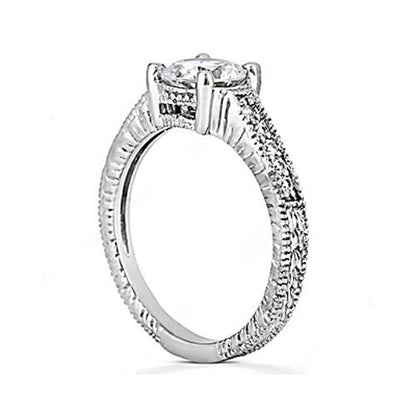 antique Style New solitaire Ring with Accents White Gold Diamond
