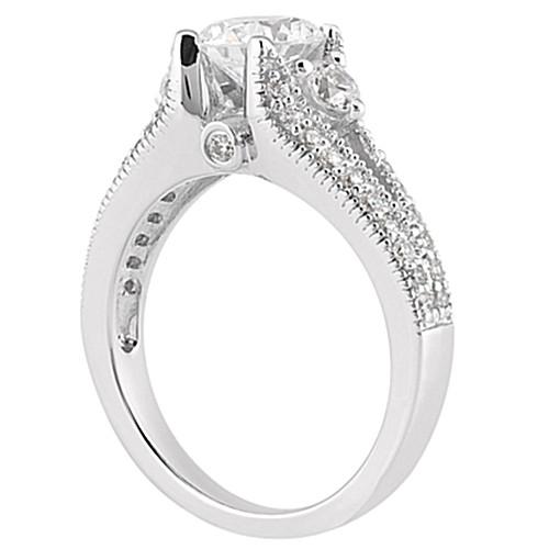 New Style Antique Diamond Engagement Ring White Gold Solitaire Ring with Accents