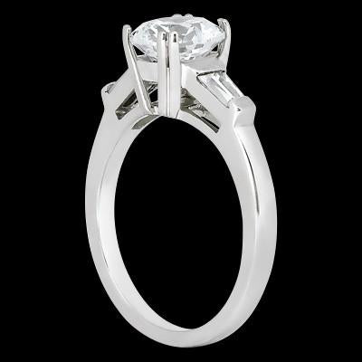 Three Stone Ring Round & Baguette Diamond 1.91 Carat Three Stone Style Engagement Ring