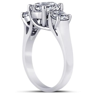 Three Stone Ring 4.01 Carat Round Diamonds Three Stone Engagement Ring White Gold 14K