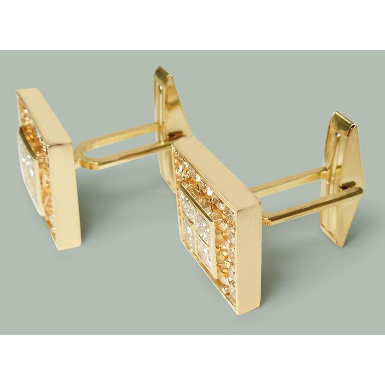 3.50 Ct. Diamonds And 14K Yellow Gold Cuff Links Men'S Cufflinks Earrings