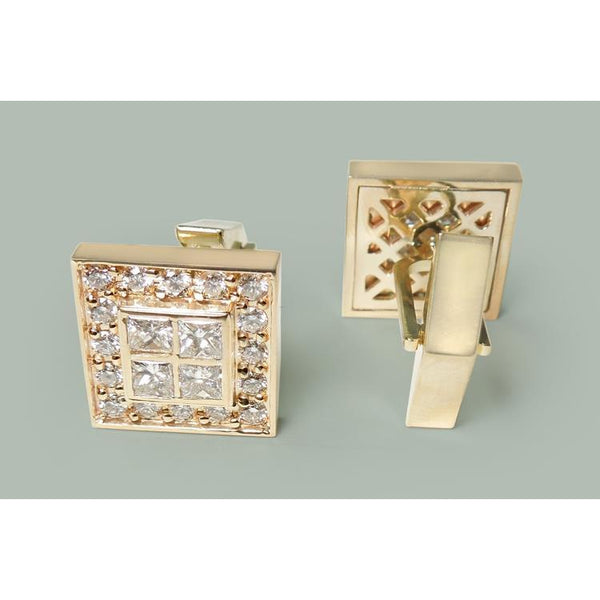 3.50 Ct. Diamonds And 14K Yellow Gold Cuff Links Earrings