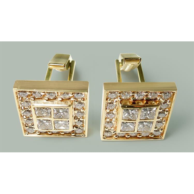 3.50 Ct. Diamonds And 14K Yellow Gold Men'S Cufflinks Earrings