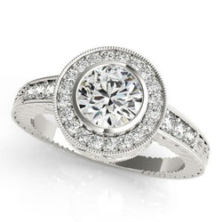 Natural  1.25 Carats Round Diamonds Halo Fancy Ring Gold White 14K