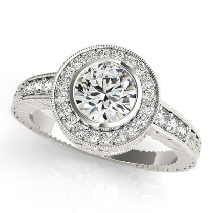 1.25 Carats Round Diamonds Halo Fancy Ring Gold White 14K Halo Ring