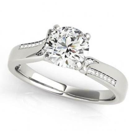 New Fancy Engagement White Gold Diamond Solitaire Ring with Accents