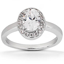 Natural  Oval Diamond Halo Ring 1.25 Ct White Gold 14K