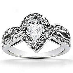 Real  Pear Diamond Engagement Ring 1.25 Carat Twisted Shank Accent WG 14K