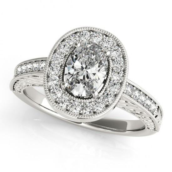 1.25 Ct. Halo Diamonds Engagement Ring Solid Gold Oval Round Diamonds Halo Ring