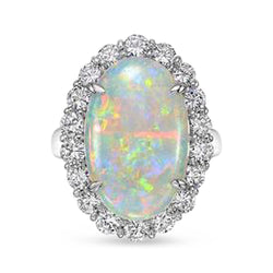 12.50 Carats Opal And Natural Earth Mined Diamonds Wedding Ring New White Gold 14K