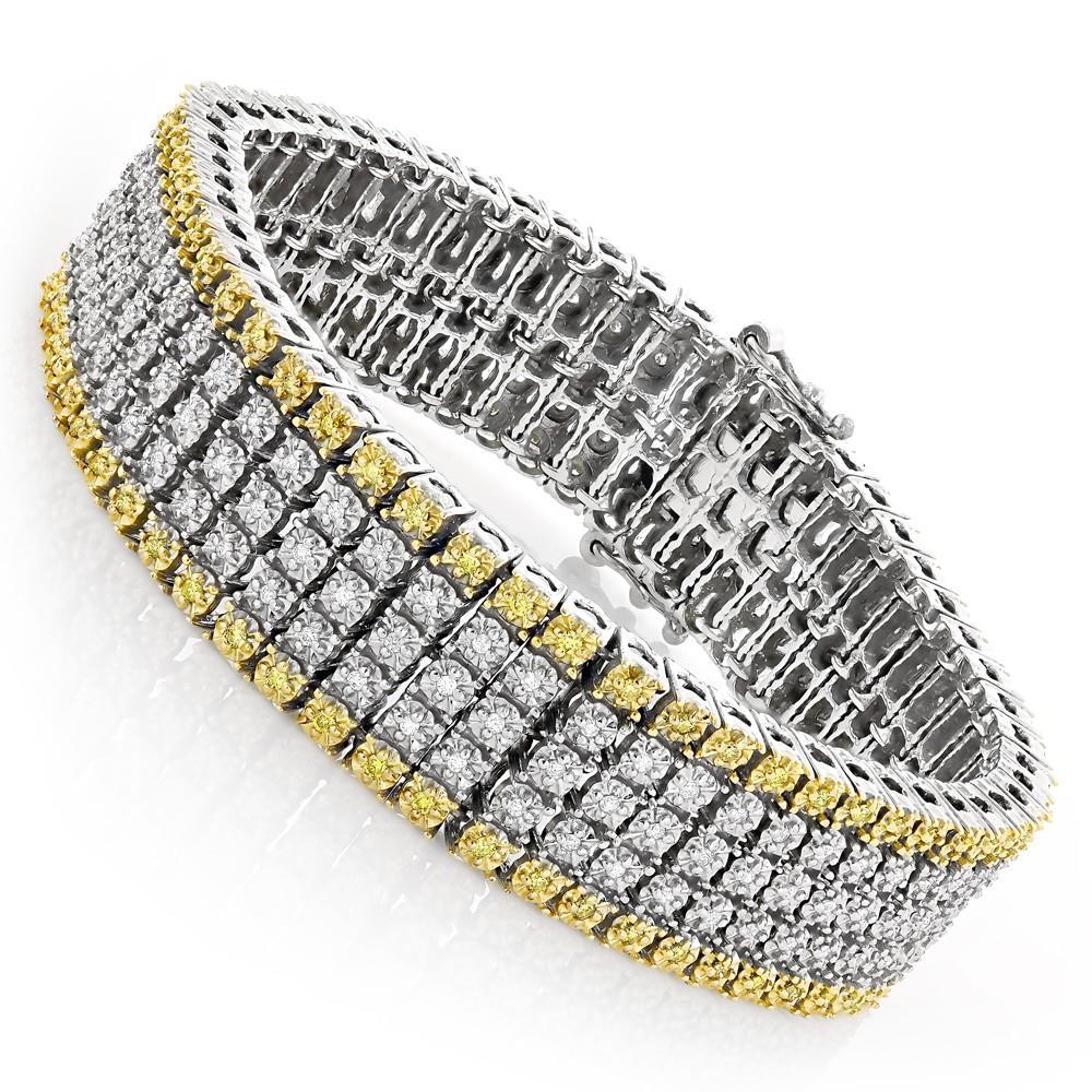 12.50 Carats Yellow And White Diamonds Mens Bracelet Two Tone Gold 14K Mens Bracelet