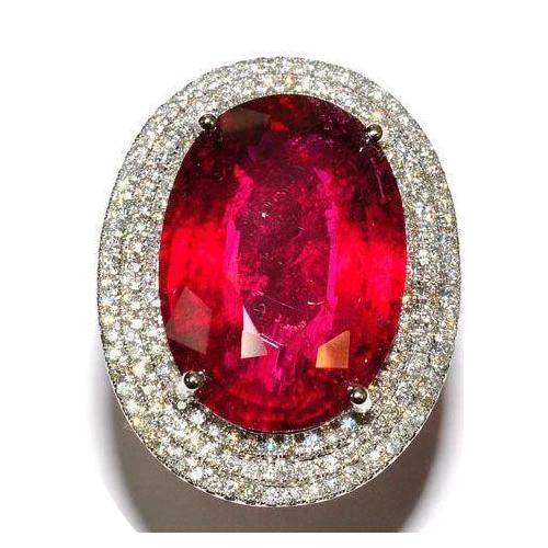 Ladies  Oval Mandarin Garnet With Diamonds  White Gold Gemstone Ring