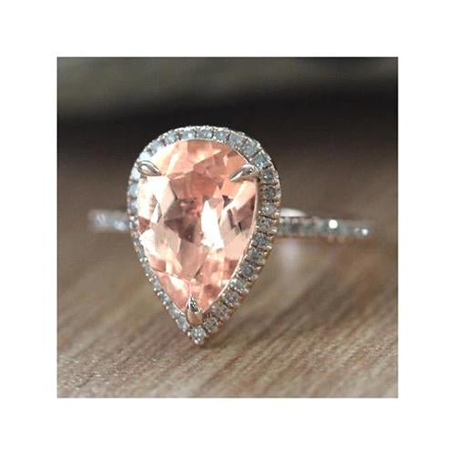  Pear Morganite With Diamonds Wedding Ring White Gold Gemstone Ring