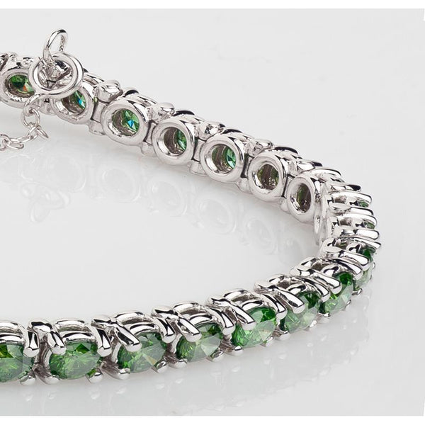 Gemstone Bracelet 10.5 Ct Green Diamond Tennis Gemstone Bracelet 14K White Gold