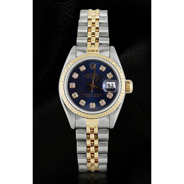 Rolex Blue Diamond Dial Fluted Bezel Rolex Dj Watch Ss & Gold Jubilee