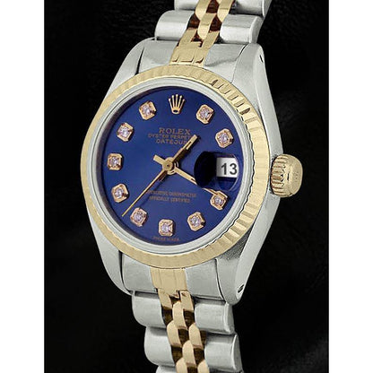 Blue Diamond Dial Fluted Bezel Rolex Dj Watch Ss & Gold Jubilee Rolex