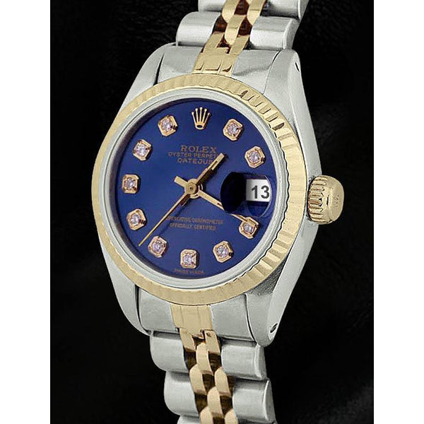 Blue Diamond Dial Fluted Bezel Rolex Dj Watch Ss & Gold Jubilee Rolex