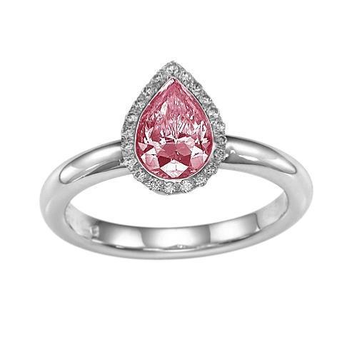 Lady’s Pink Pear & White Round Diamond Engagement    Gemstone Ring