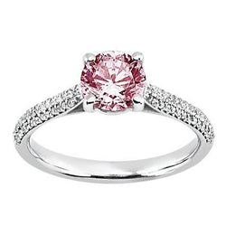 1.26 Ct Round Pink Sapphire Center Wedding Gemstone Ring