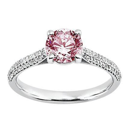 Lady’s Round Pink Center Diamond Wedding Gemstone   Gemstone Ring