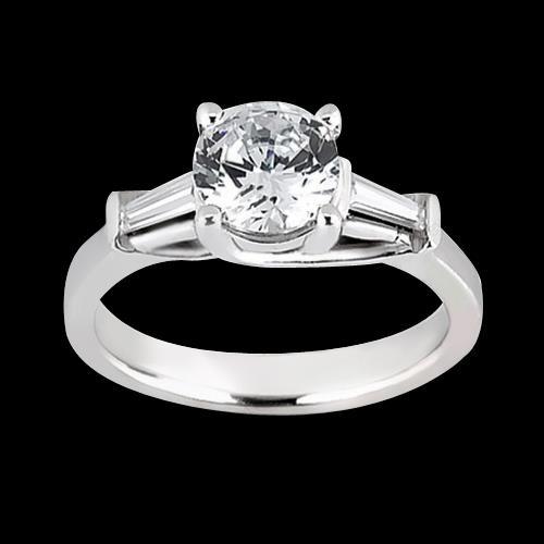 1.27 Carat Round & Baguette Diamonds Three Stone Ring White Gold Three Stone Ring