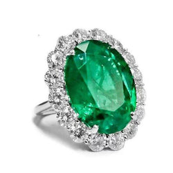 12.75 Carats Green Tourmaline And Diamonds Wedding Ring White Gold 14K
