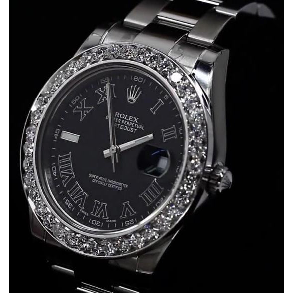 Watch Bezel Custom Diamond Bezel Dj Ii Rolex Watch Oyster Bracelet Black Dial