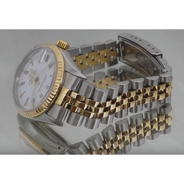 Rolex White Roman Dial Rolex Datejust Watch Ss & Gold Bracelet