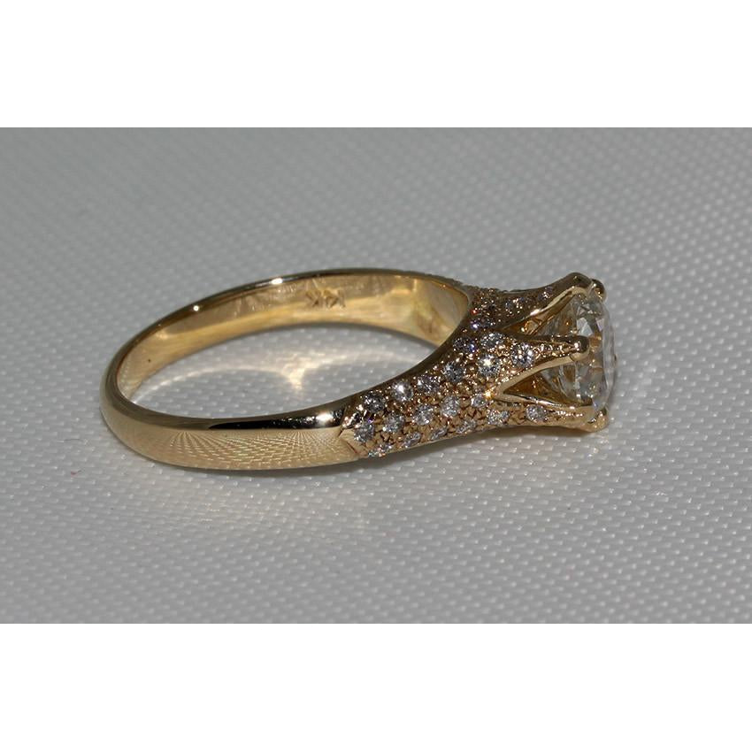 Yellow Gold New Sparkling Solitaire Ring with Accents White Gold Diamond