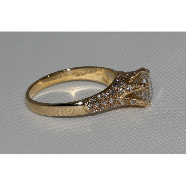 Yellow Gold New Sparkling Solitaire Ring with Accents White Gold Diamond