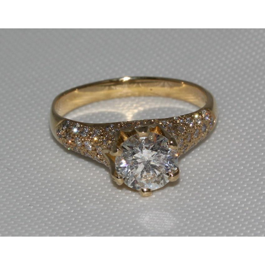 Yellow Gold New Sparkling Solitaire Ring with Accents White Gold Diamond