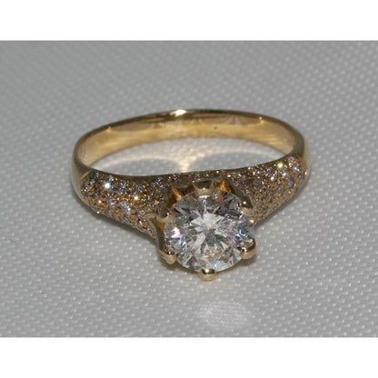 Yellow Gold New Sparkling Solitaire Ring with Accents White Gold Diamond