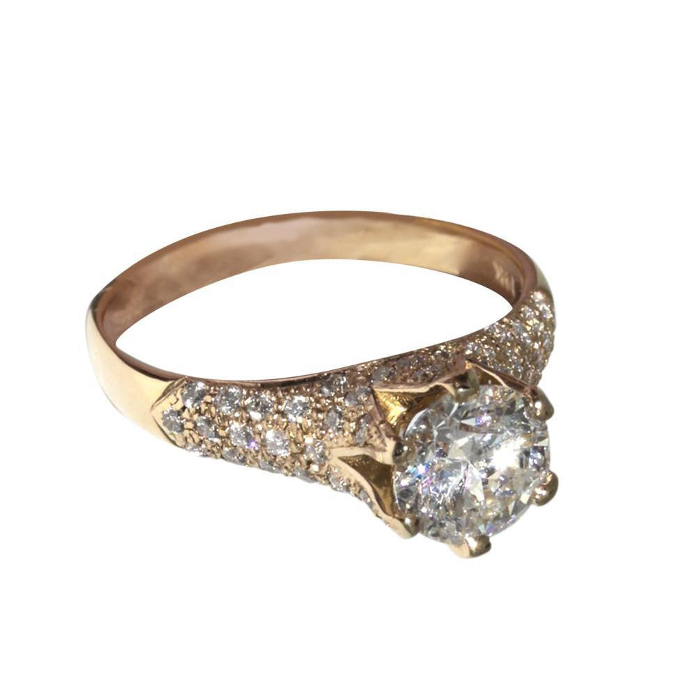 Yellow Gold New Sparkling Solitaire Ring with Accents White Gold Diamond