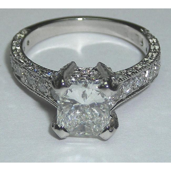 Princess White Gold Diamond Solitaire Ring with Accents