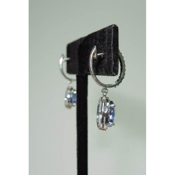 Gemstone Earring 3.60 Carat Oval Tanzanite & Round Diamonds Dangle Hoop Pair Earrings White Gold 14K
