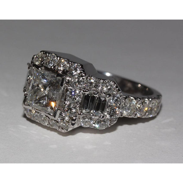 Halo Ring 4 Carat Diamonds Ring Princess Cut Engagement Antique Style Ring White Gold 14K