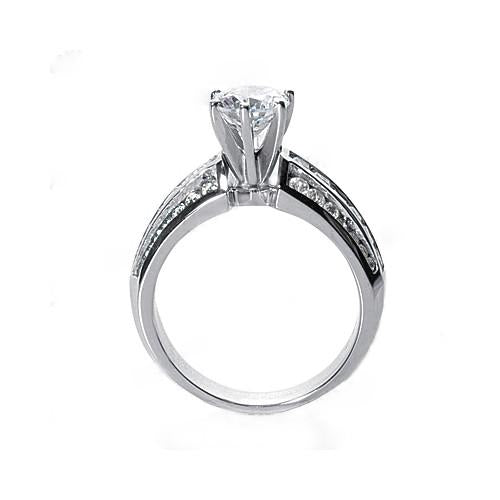  Half Bazel Unique Lady’s Solitaire Ring with Accents White Gold Diamond 