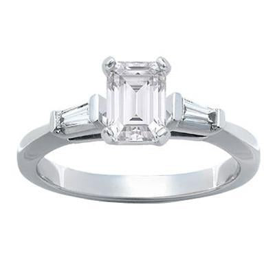 Three Stone Ring Emerald And Baguette Cut Diamond Ring Three Stone Women White Gold 1.61 Carats .
