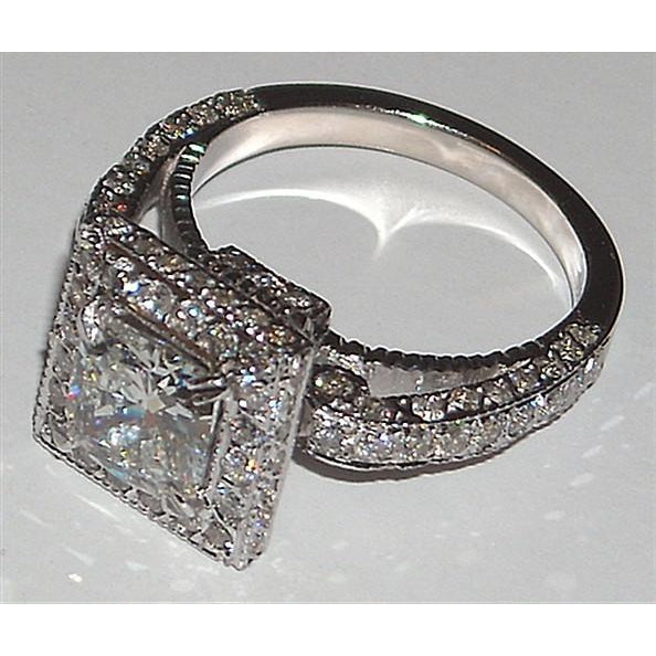Halo Ring Princess Diamond Engagement Fancy Ring 5.25 Carats Pave Setting New