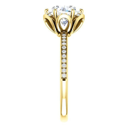 Flower Style 1.71 Carat Round Diamond Engagement Halo Ring Yellow 