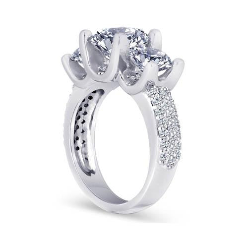 Three Stone Ring Diamonds Pave Three Stone Engagement Ring White Gold 14K 4.11 Carat