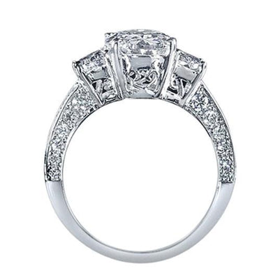 Three Stone Ring 4.51 Carat Oval Diamond Three Stone Style Engagement Ring White Gold 14K