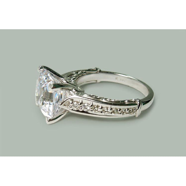 Asscher Cut Center Diamond Engagement Ring 3.28 Carats White Gold 14K Engagement Ring